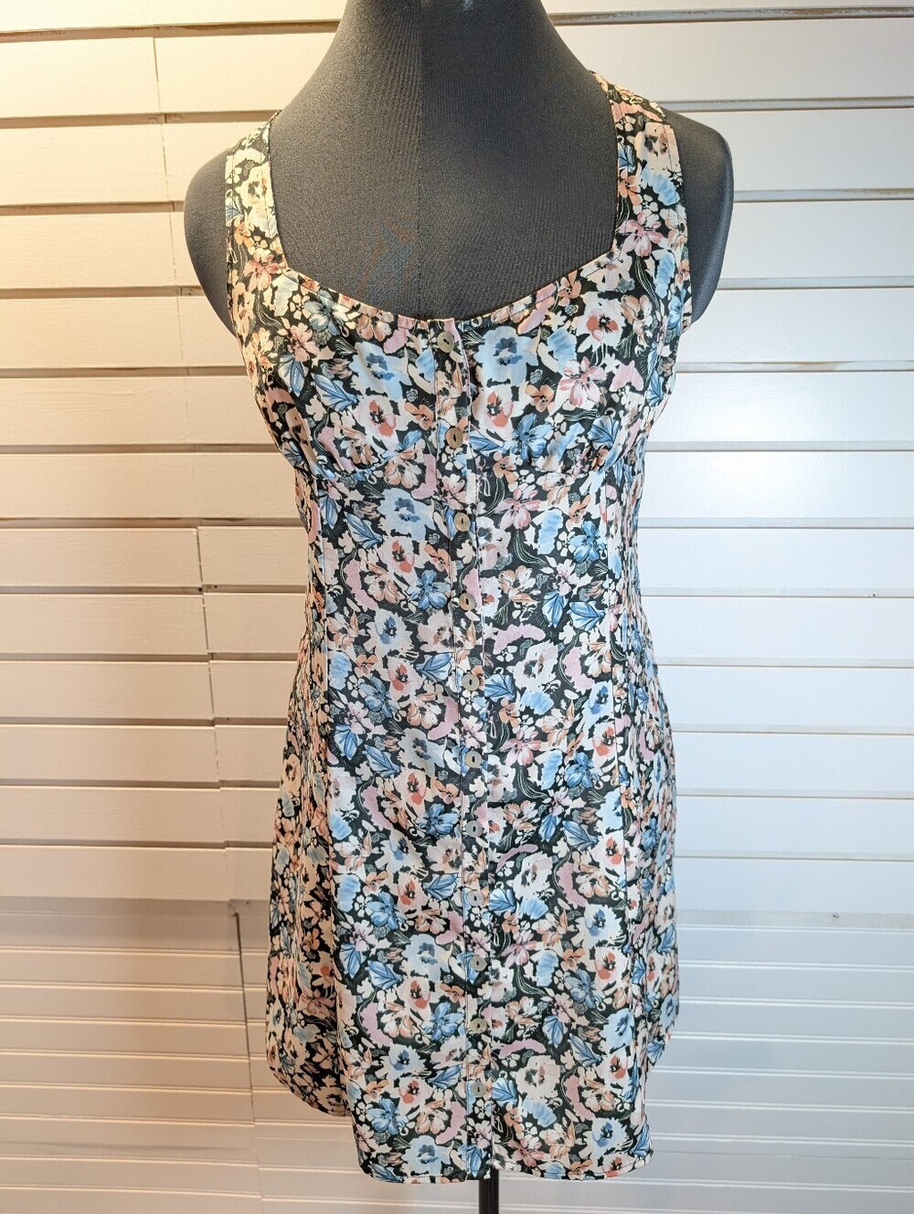 SALTWATER LUXE Button Front Tank mini dress in multi Medium EUC